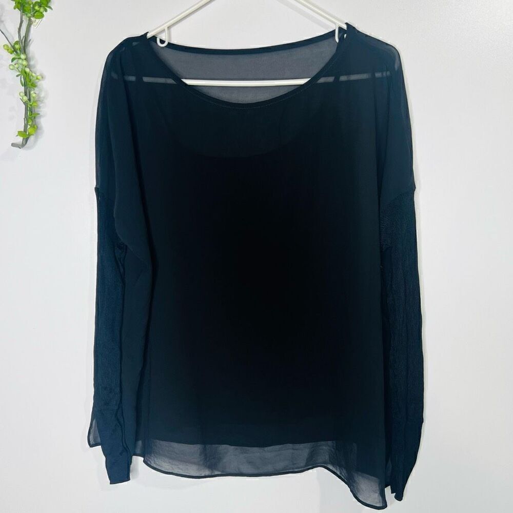Bailey 44 Black Sheer over Cami Longsleeve Blouse Knit Sleeves